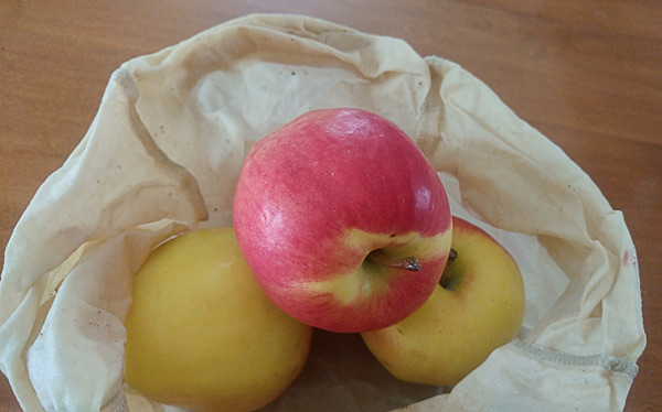 apples in a beeswax bag prototype